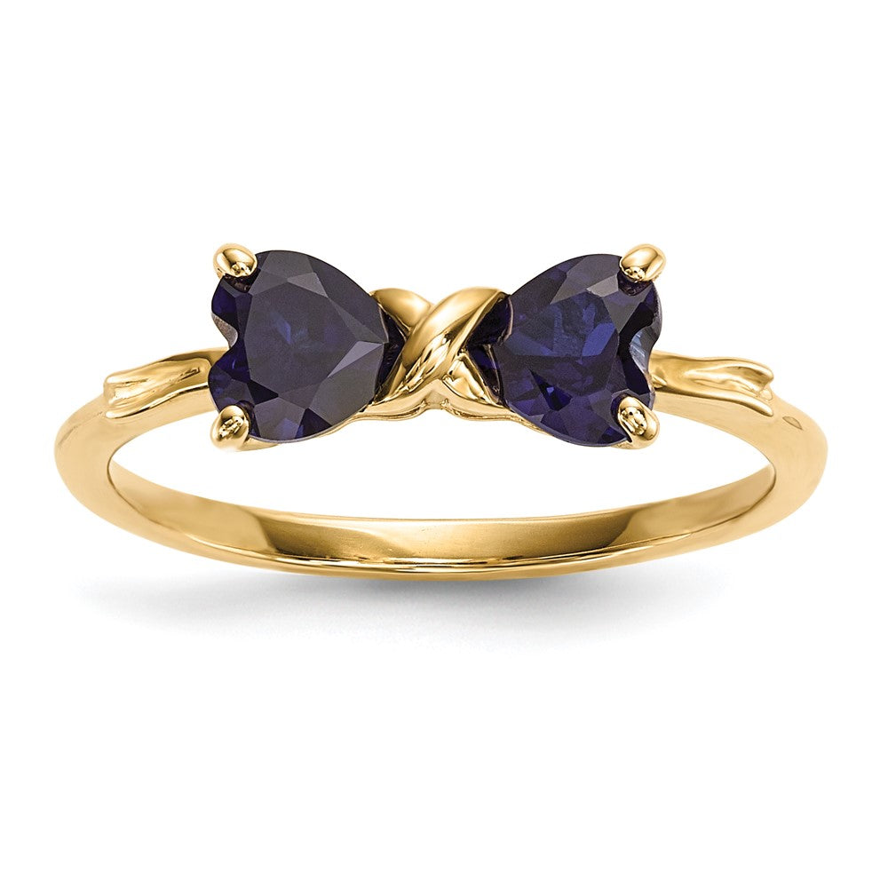 14k Polished September/Lab Created Sapphire Bow Size 7 Ring, 0.8 ct
