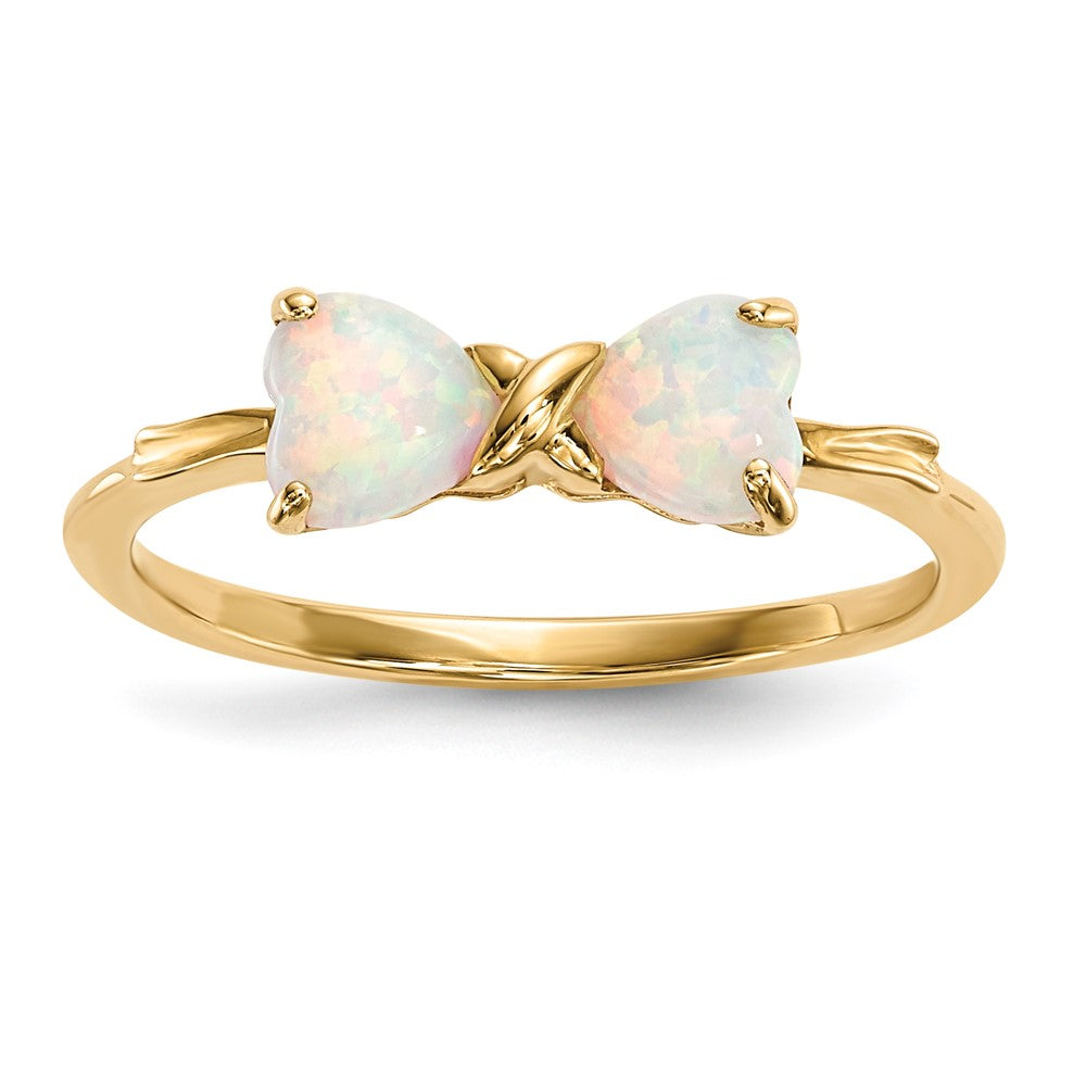 14k Polished October/Lab Created Opal Bow Size 7 Ring, 0.48 ct