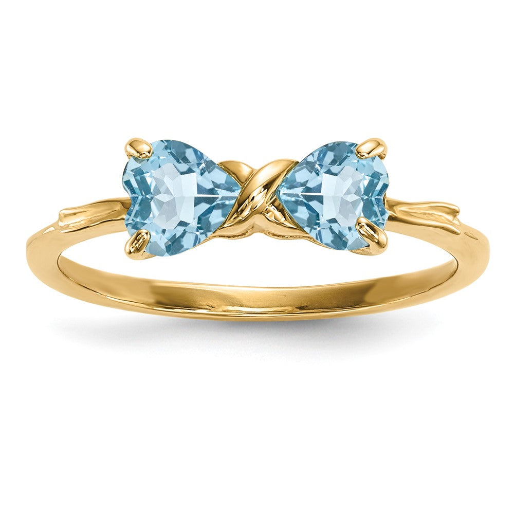 14k Polished December/Light Swiss Blue Topaz Bow Size 7 Ring, 1.1 ct