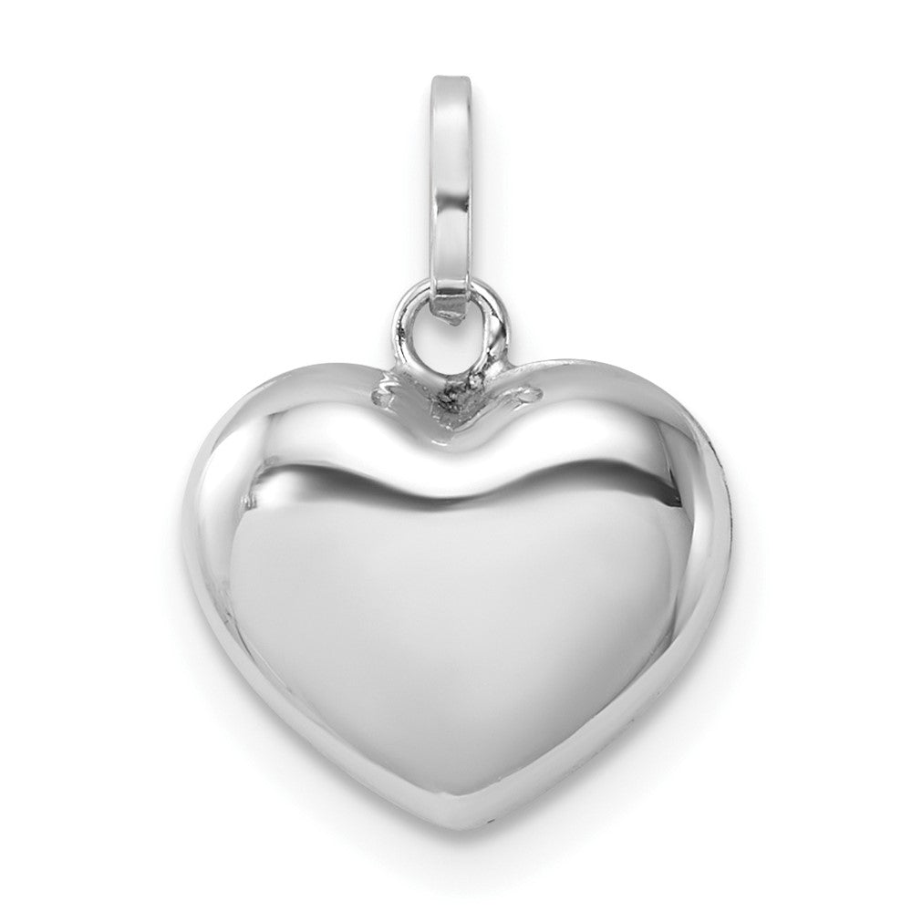 14k White Gold 3D Puffed Heart Pendant, 15 x 12 mm