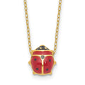 14K Polished Red and Black Enameled Ladybug 17 inch Necklace Plus 1 inch Extender, 17 x 9 mm