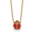 14k Polished Red and Black Enameled Ladybug 17 inch Necklace Plus 1 inch Extender, 16 x 6 mm