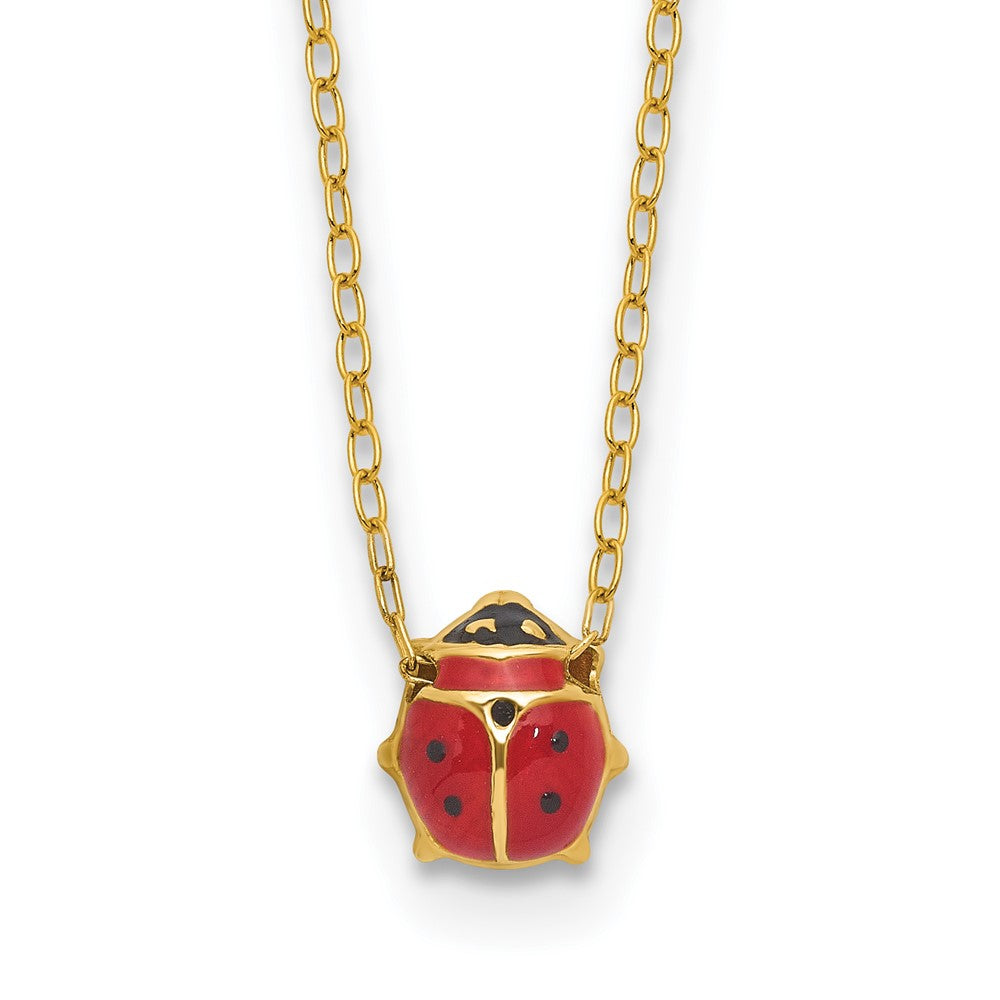 14k Polished Red and Black Enameled Ladybug 17 inch Necklace Plus 1 inch Extender, 16 x 6 mm