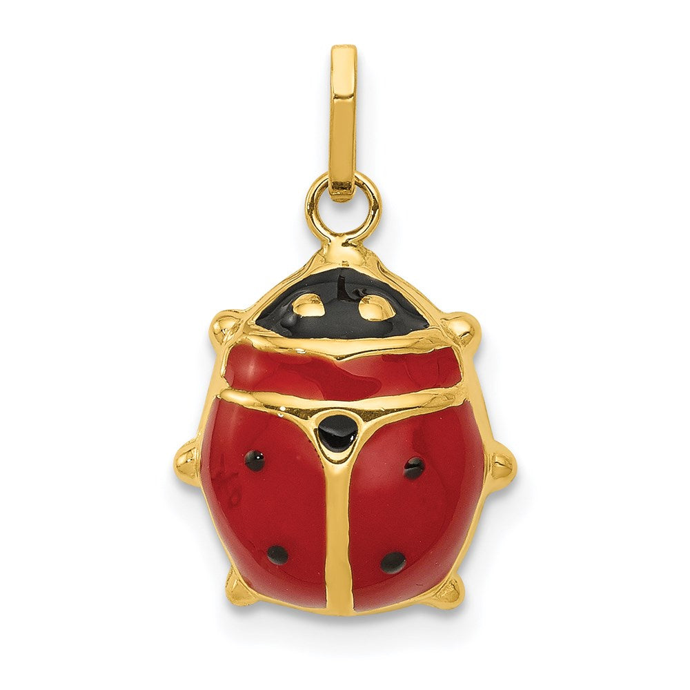 14k Red and Black Enameled Ladybug Charm, 19 x 11 mm
