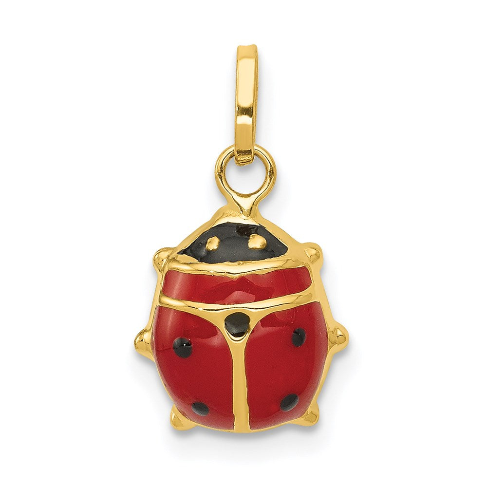 14k Red and Black Enameled Ladybug Charm, 17 x 9 mm