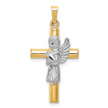 14K Two-Tone Angel and Cross Pendant, 33 x 17 mm
