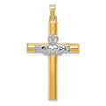 14k Two-tone Claddagh Cross Pendant, 40 x 22 mm