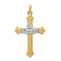 14k Two-tone Claddagh Cross Pendant, 41 x 23 mm