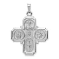 14k White Gold Polished and Satin Four-Way Medal Pendant, 35.75 x 25.7 mm