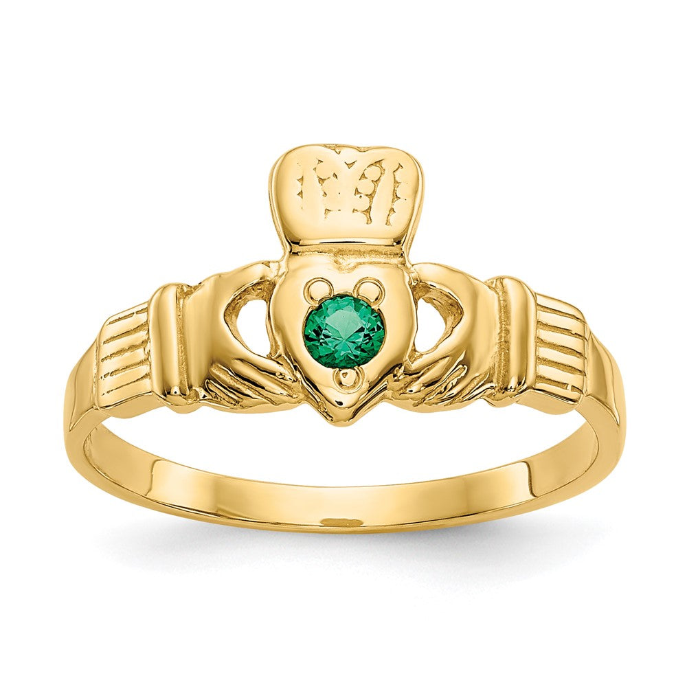 14k Green CZ Claddagh Ring, Size 6