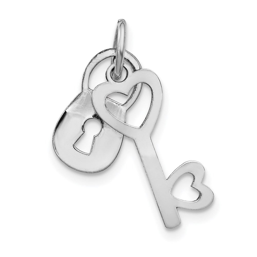 14k White Gold Polished Moveable Lock and Heart Key Charm, 20 x 7 mm