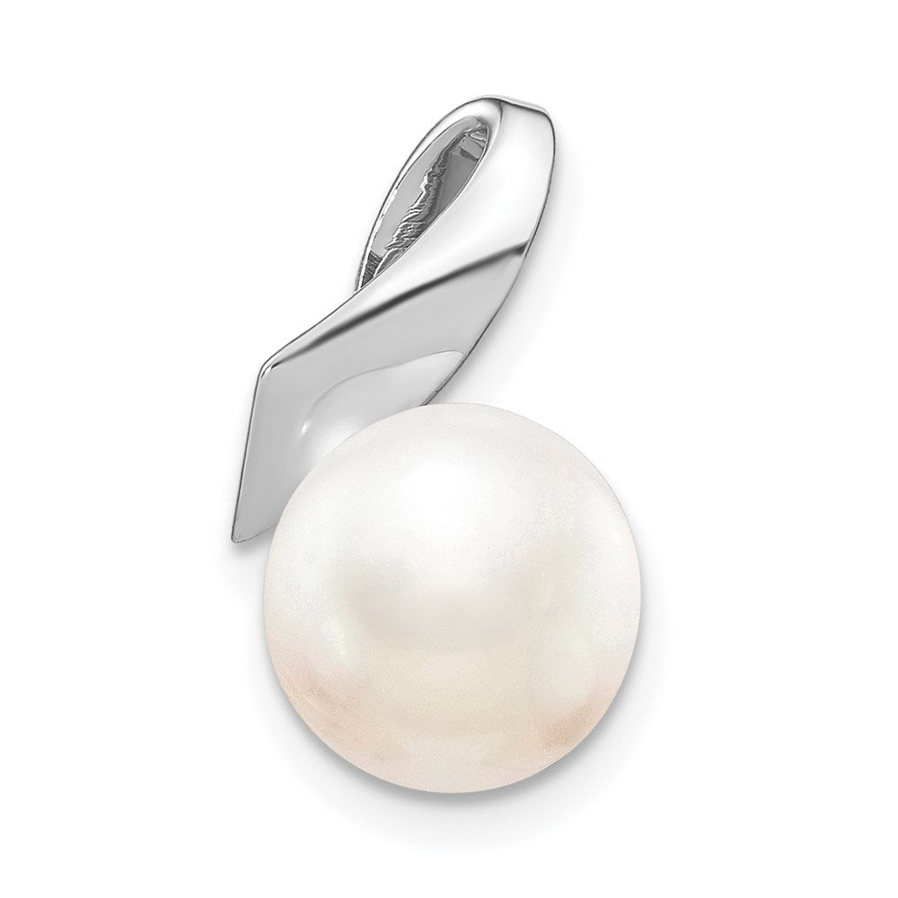 14k White Gold Satin 8-9mm White Button Freshwater Cultured Pearl Slide Fits up to 2mm Regular/3mm Fancy or Reversible Omega, 0.001 ct, 18 x 11 mm