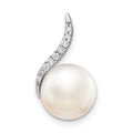 14k White Gold 9-10mm White Button Freshwater Cultured Pearl and Diamond Chain Slide, 0.078 ct, 18 x 12 mm