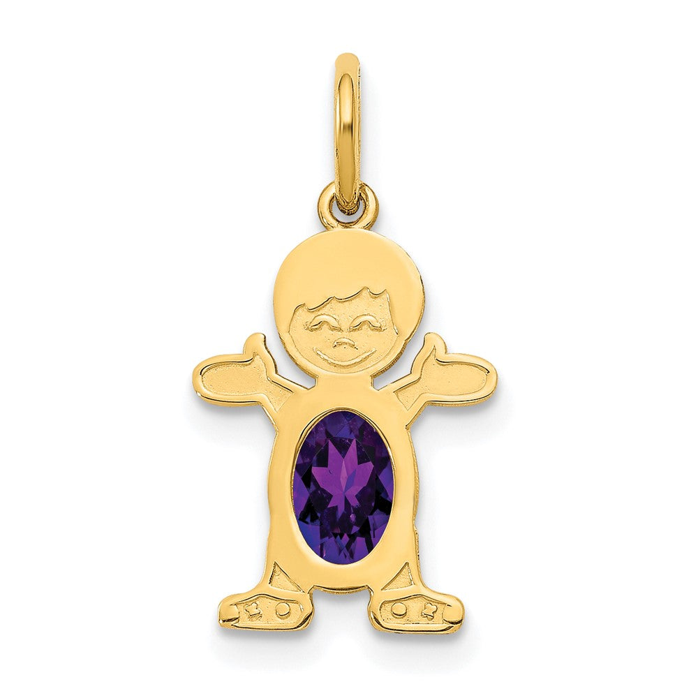 14K Boy Charm 6x4 Oval Genuine Amethyst-February, 21 x 12 mm