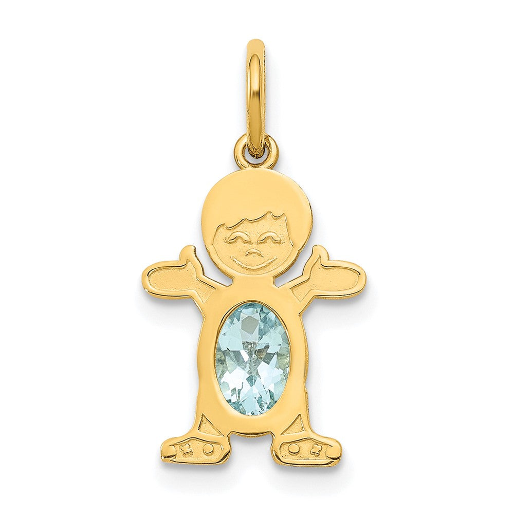 14K Boy Charm 6x4 Oval Genuine Aquamarine-March, 0.43 ct, 21 x 12 mm