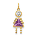 14k February Girl Synthetic Birthstone Charm, 20 x 10 mm