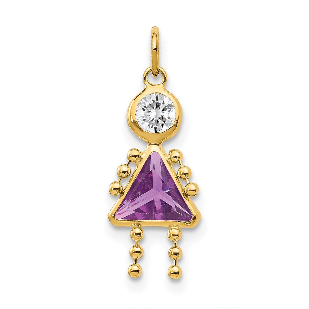 14k February Girl Synthetic Birthstone Charm, 20 x 10 mm