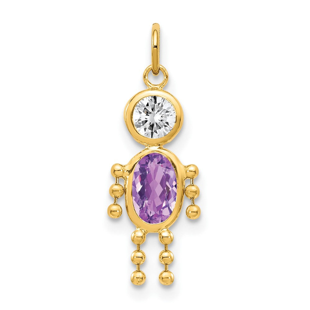 14k February Boy Synthetic Birthstone Charm, 19 x 9 mm