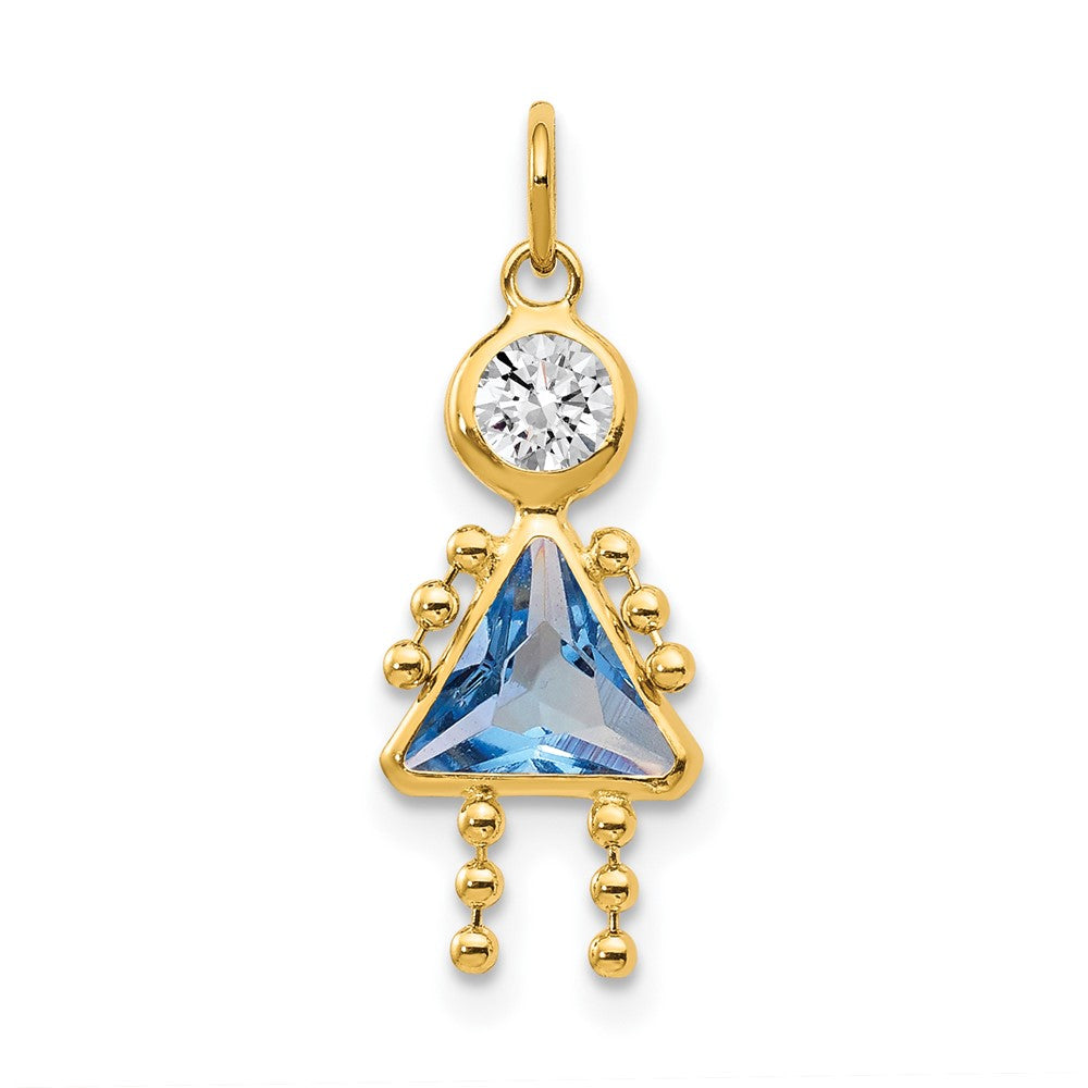 14k March Girl Synthetic Birthstone Charm, 20 x 10 mm