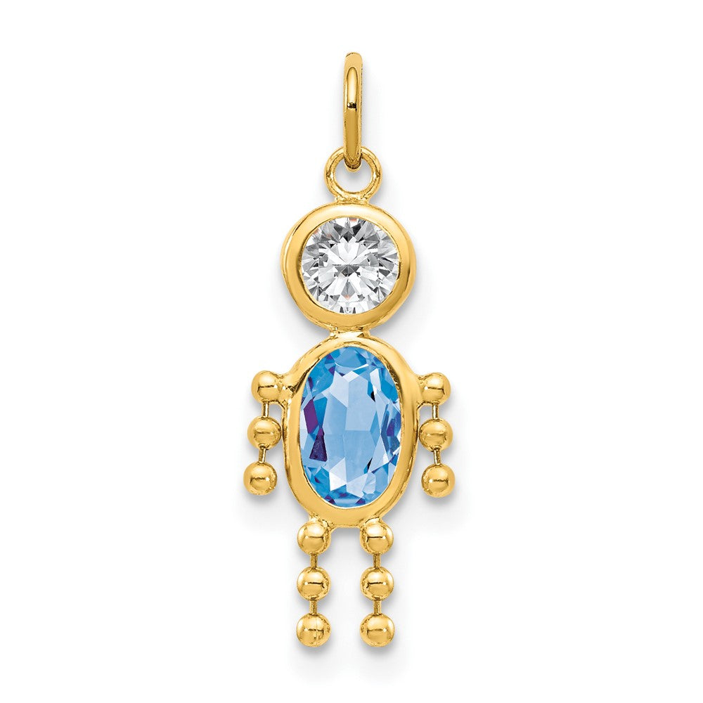 14k March Boy Synthetic Birthstone Charm, 19 x 9 mm