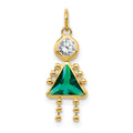 14k May Girl Synthetic Birthstone Charm, 20 x 10 mm