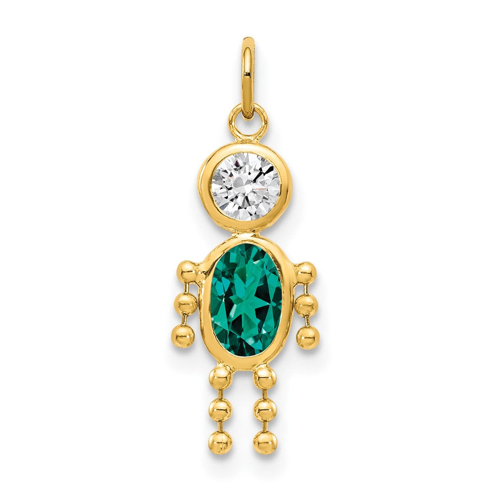 14k May Boy Synthetic Birthstone Charm, 19 x 9 mm