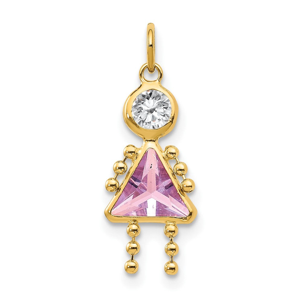 14k June Girl Synthetic Birthstone Charm, 20 x 10 mm