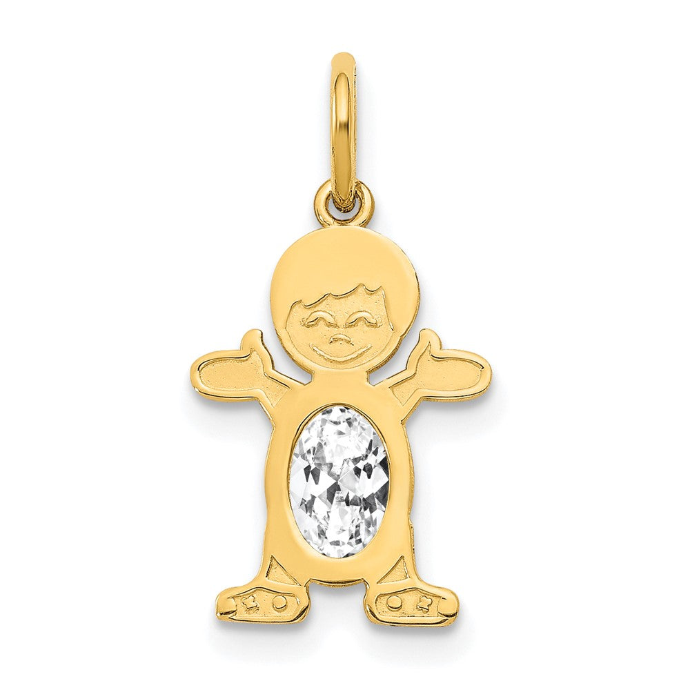 14K Boy Charm 6x4 Oval Genuine White Topaz-April, 0.57 ct, 21 x 12 mm