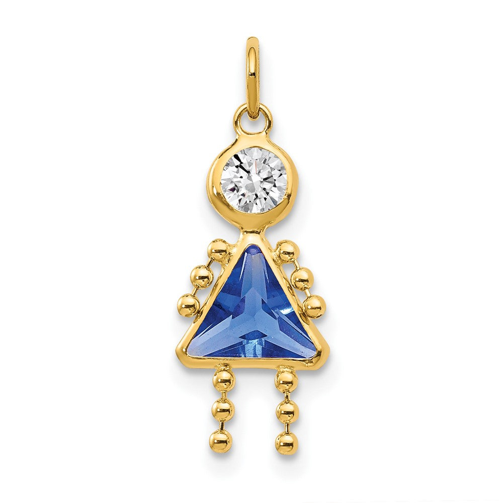 14k September Girl Synthetic Birthstone Charm, 20 x 10 mm