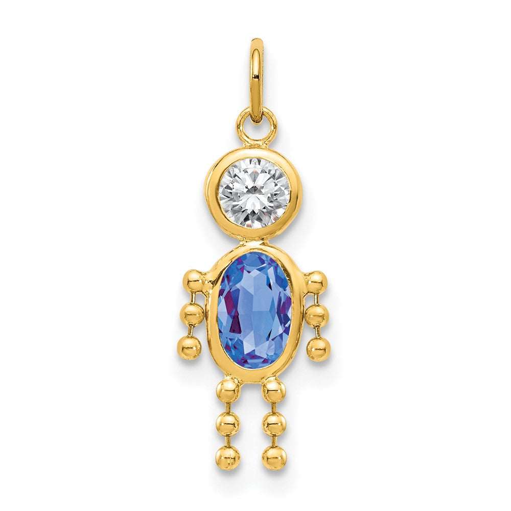 14k September Boy Synthetic Birthstone Charm, 19 x 9 mm