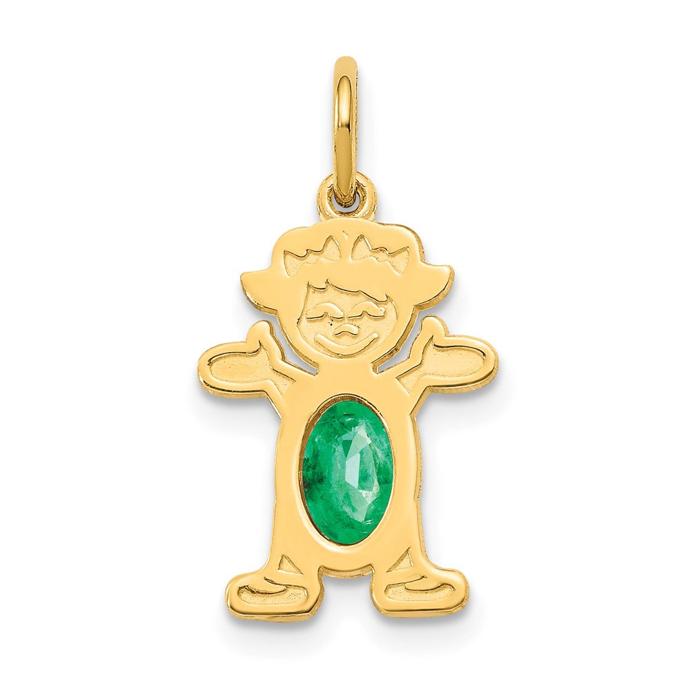 14K Girl Charm 6x4 Oval Genuine Emerald-May, 0.44 ct, 21 x 12 mm