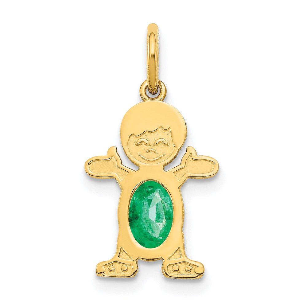 14K Boy Charm 6x4 Oval Genuine Emerald-May, 0.44 ct, 21 x 12 mm