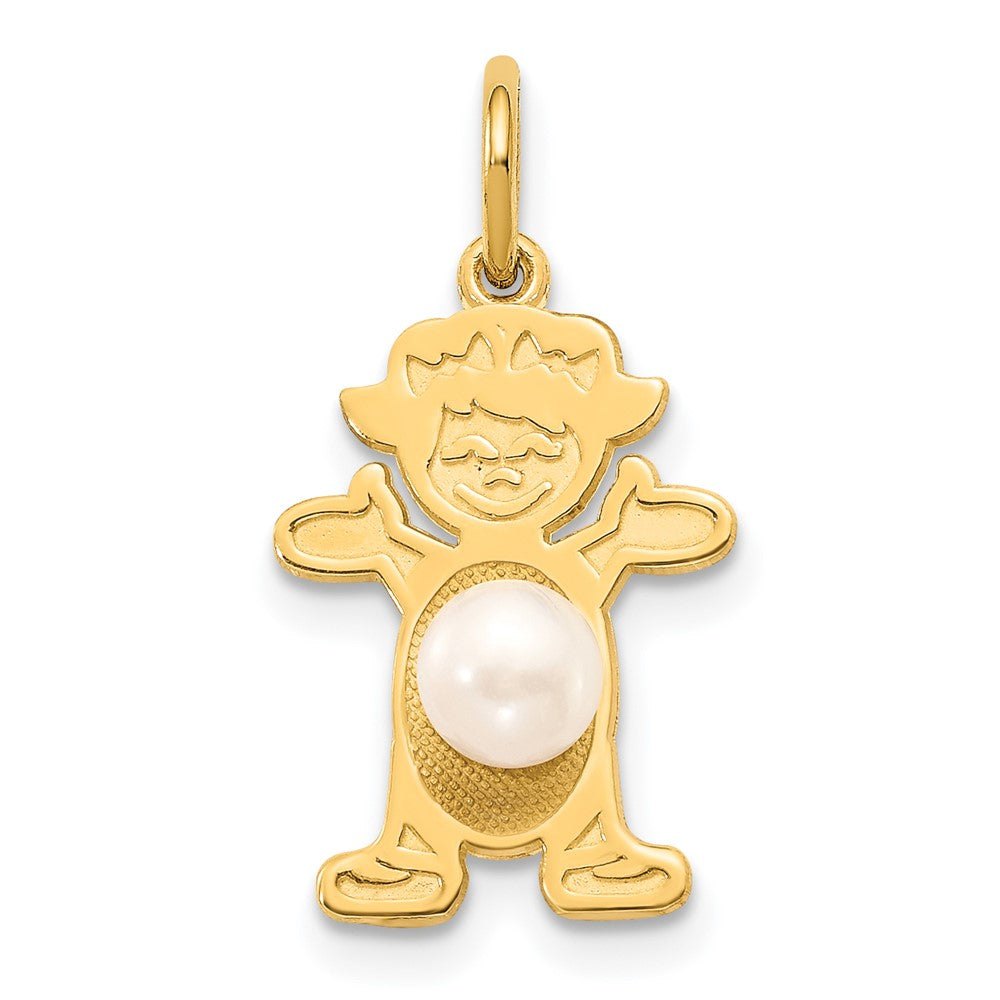 14K Girl Charm 4mm Freshwater Cultured Pearl-June, 21 x 12 mm