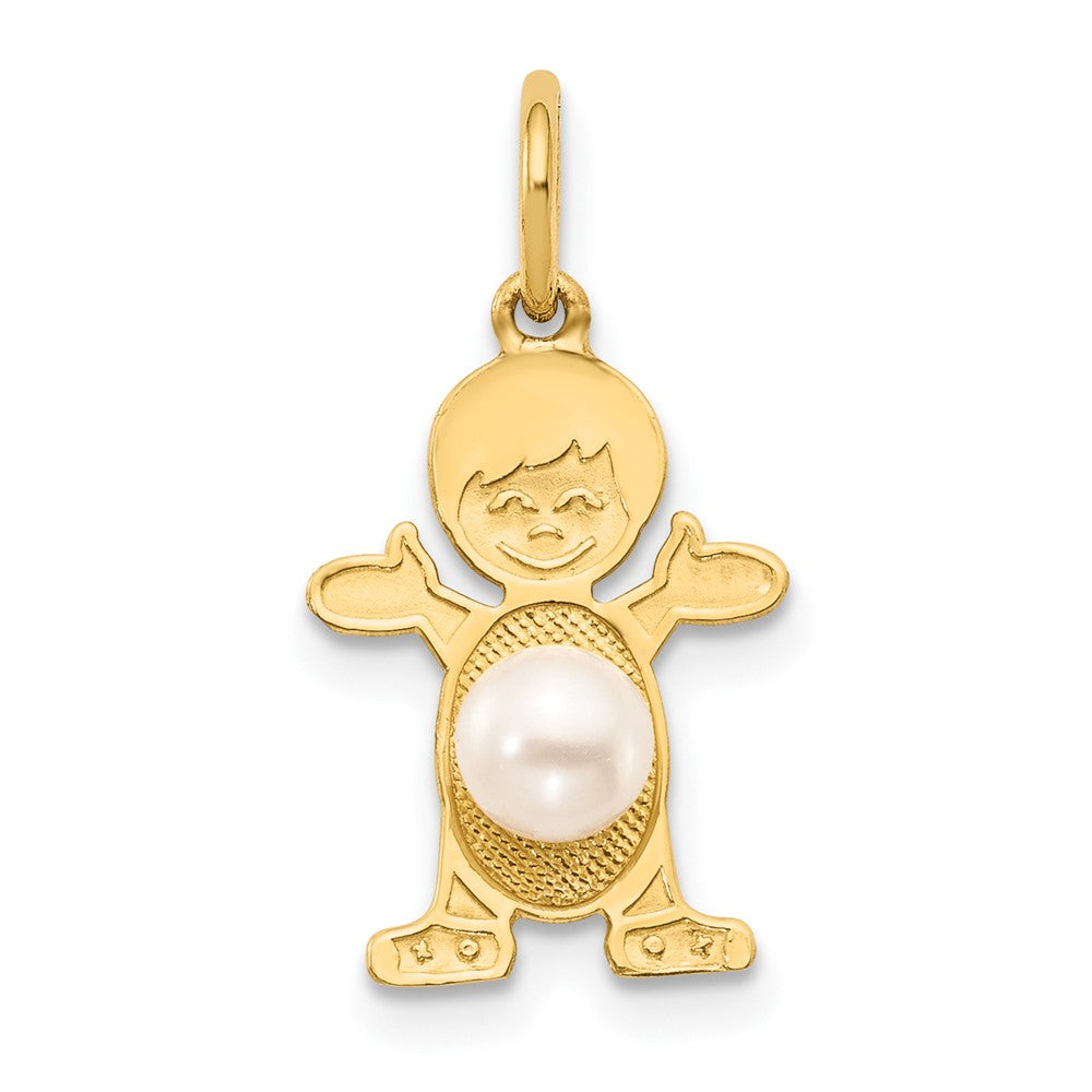 14K Boy Charm 4mm Freshwater Cultured Pearl-June, 21 x 12 mm