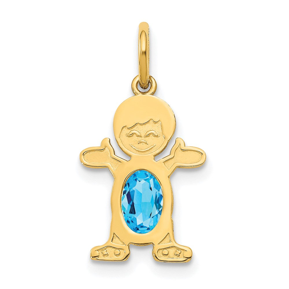 14K Boy Charm 6x4 Oval Genuine Blue Topaz-December, 0.57 ct, 21 x 12 mm