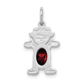 14K White Gold Girl Charm 6x4 Oval Genuine Garnet-January, 21 x 12 mm