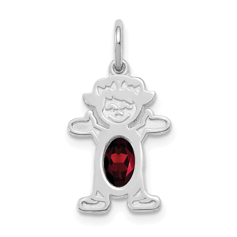 14K White Gold Girl Charm 6x4 Oval Genuine Garnet-January, 21 x 12 mm