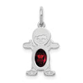 14K White Gold Boy Charm 6x4 Oval Genuine Garnet-January, 21 x 12 mm