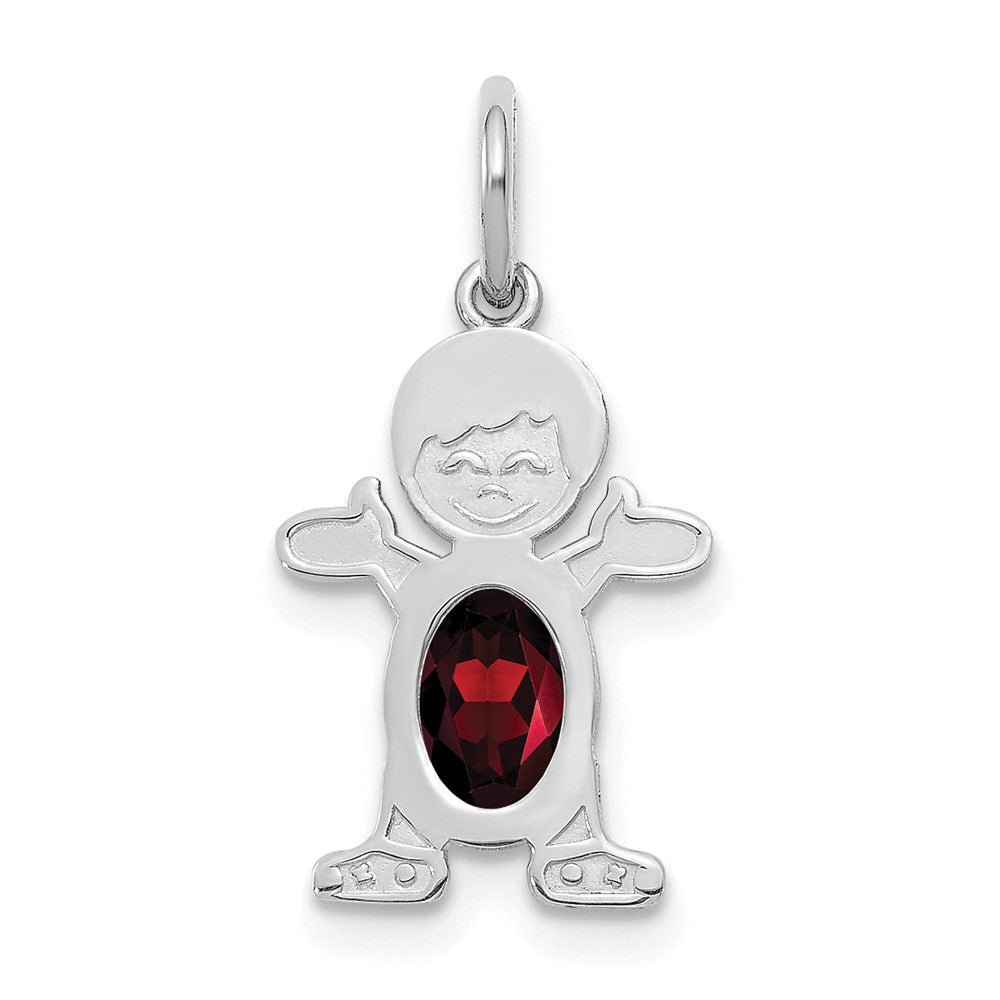 14K White Gold Boy Charm 6x4 Oval Genuine Garnet-January, 21 x 12 mm