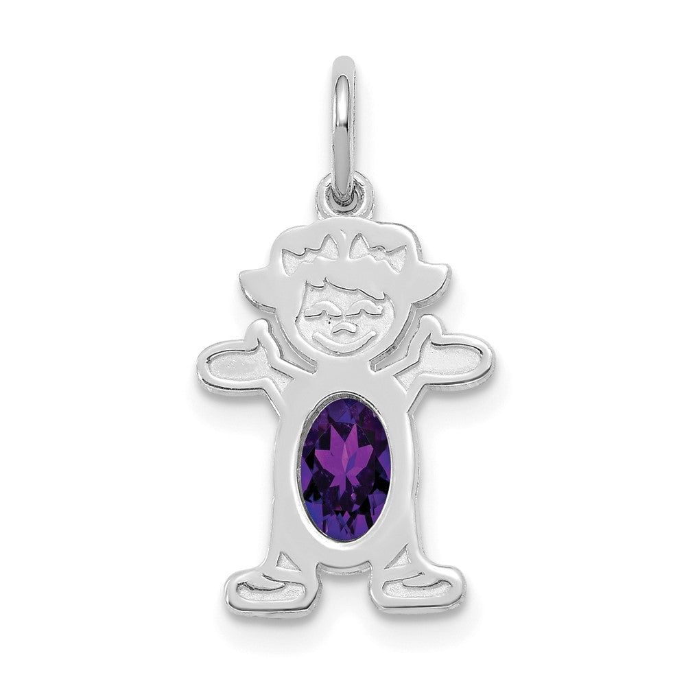 14K White Gold Girl Charm 6x4 Oval Genuine Amethyst-February, 21 x 12 mm