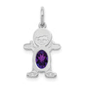 14K White Gold Boy Charm 6x4 Oval Genuine Amethyst-February, 21 x 12 mm