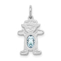 14K White Gold Girl Charm 6x4 Oval Genuine Aquamarine-March, 0.23 ct, 21 x 12 mm