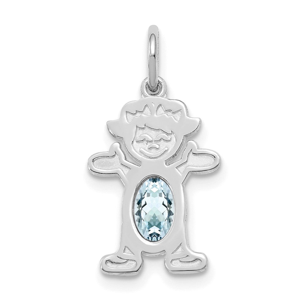 14K White Gold Girl Charm 6x4 Oval Genuine Aquamarine-March, 0.23 ct, 21 x 12 mm