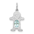 14K White Gold Boy Charm 6x4 Oval Genuine Aquamarine-March, 0.43 ct, 21 x 12 mm