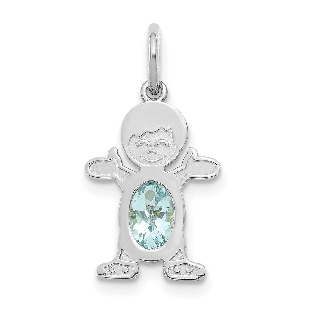 14K White Gold Boy Charm 6x4 Oval Genuine Aquamarine-March, 0.43 ct, 21 x 12 mm