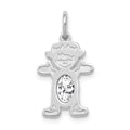 14K White Gold Girl Charm 6x4 Oval Genuine White Topaz-April, 0.57 ct, 21 x 12 mm