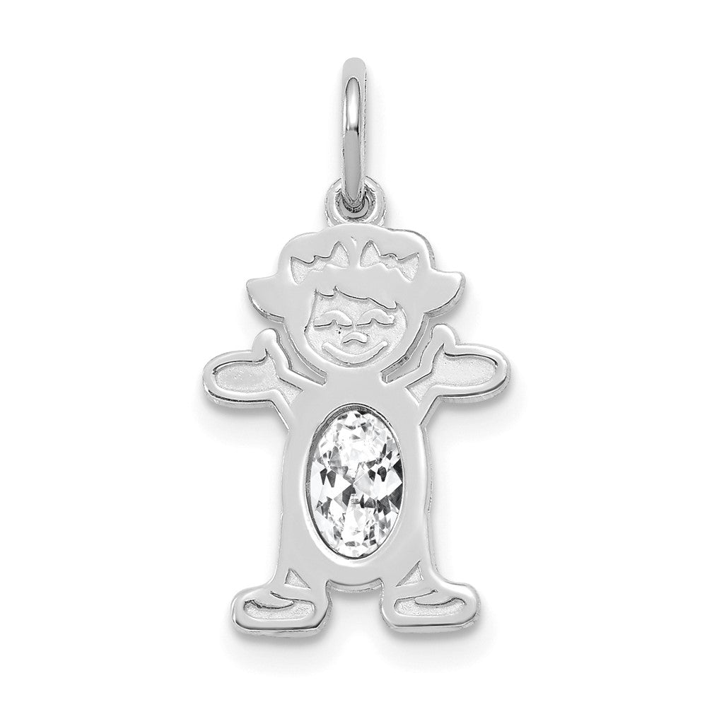 14K White Gold Girl Charm 6x4 Oval Genuine White Topaz-April, 0.57 ct, 21 x 12 mm