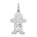 14K White Gold Boy Charm 6x4 Oval Genuine White Topaz-April, 0.57 ct, 21 x 12 mm