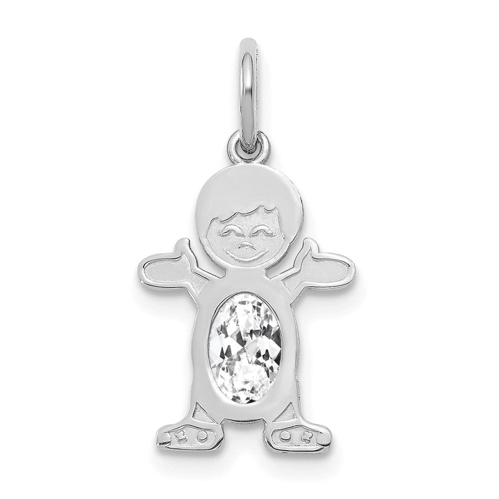 14K White Gold Boy Charm 6x4 Oval Genuine White Topaz-April, 0.57 ct, 21 x 12 mm