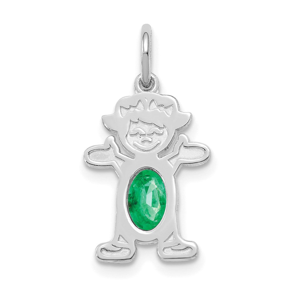14K White Gold Girl Charm 6x4 Oval Genuine Emerald-May, 0.44 ct, 21 x 12 mm